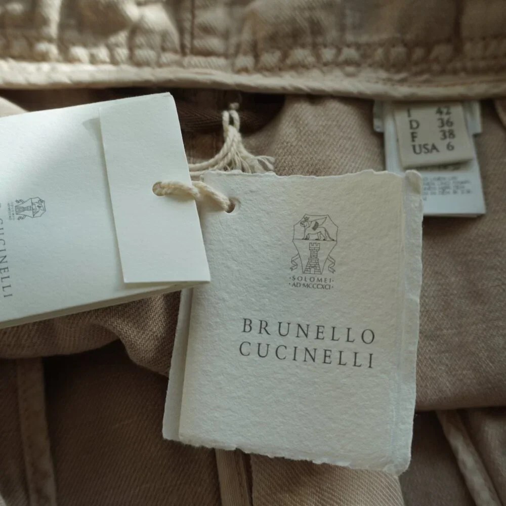 Brunello Cucinelli Monili Skirt Denim Linen Long Straight High Slit Size 6 New